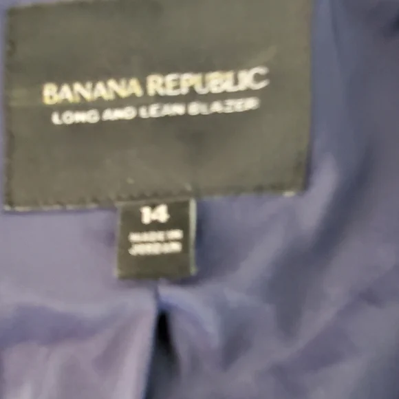 Banana Republic Long and Lean Blazer Size 14 Wool Blend Navy Blue Lined Jacket - Picture 10 of 12